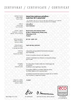 ECO Green Latex certification for sustainable natural latex in mattresses, pillows, and toppers