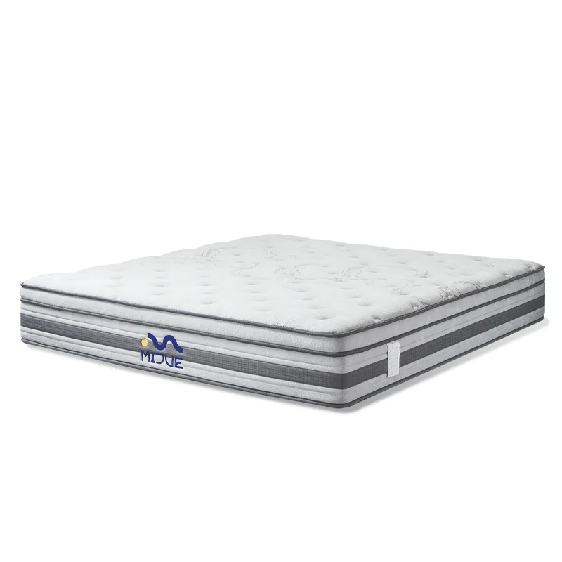45 degree angle view of a 12 inch about one of wholesale hybrid mattresses on a white background