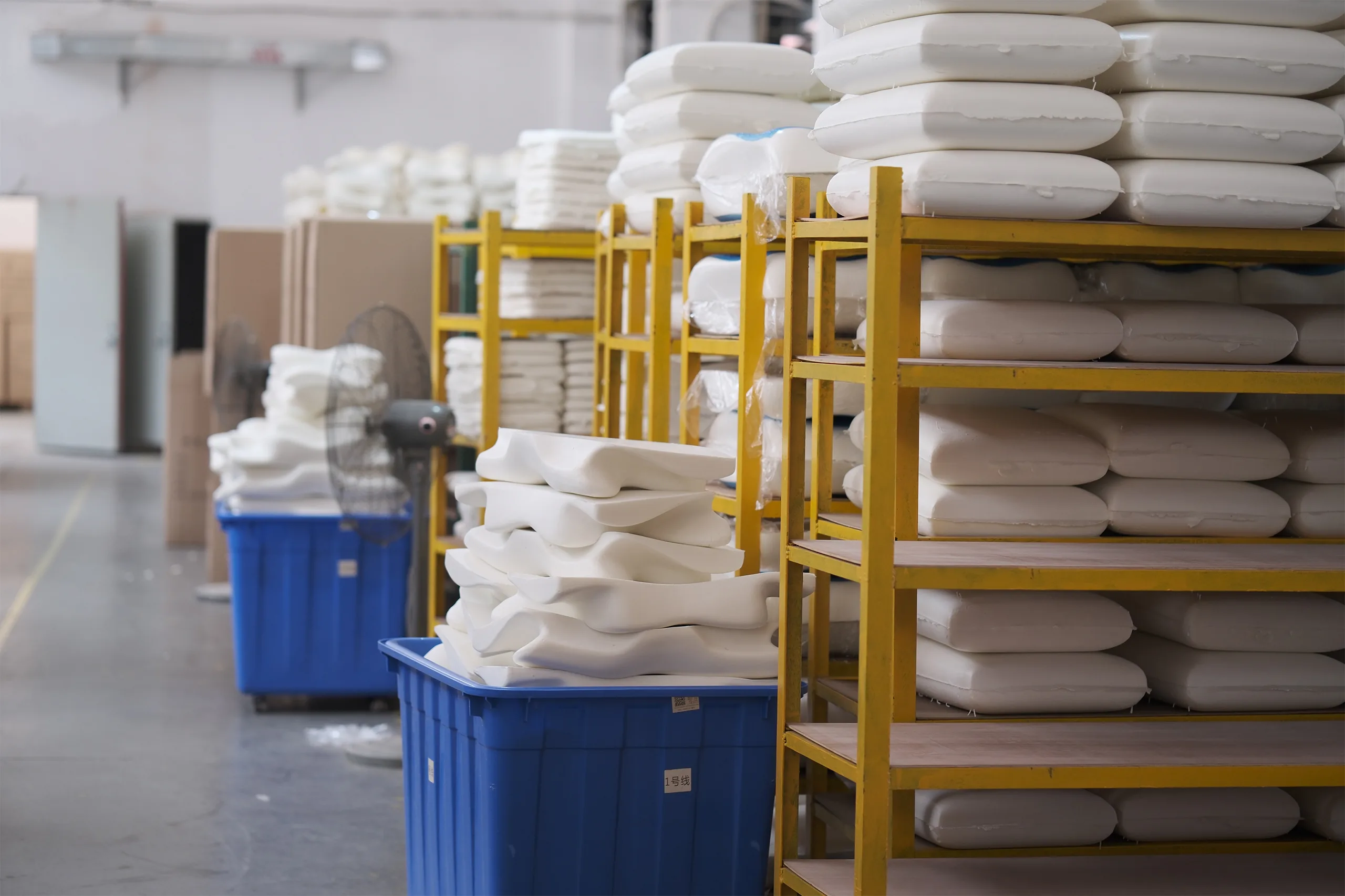 Unpackaged pillow after demolding in factory