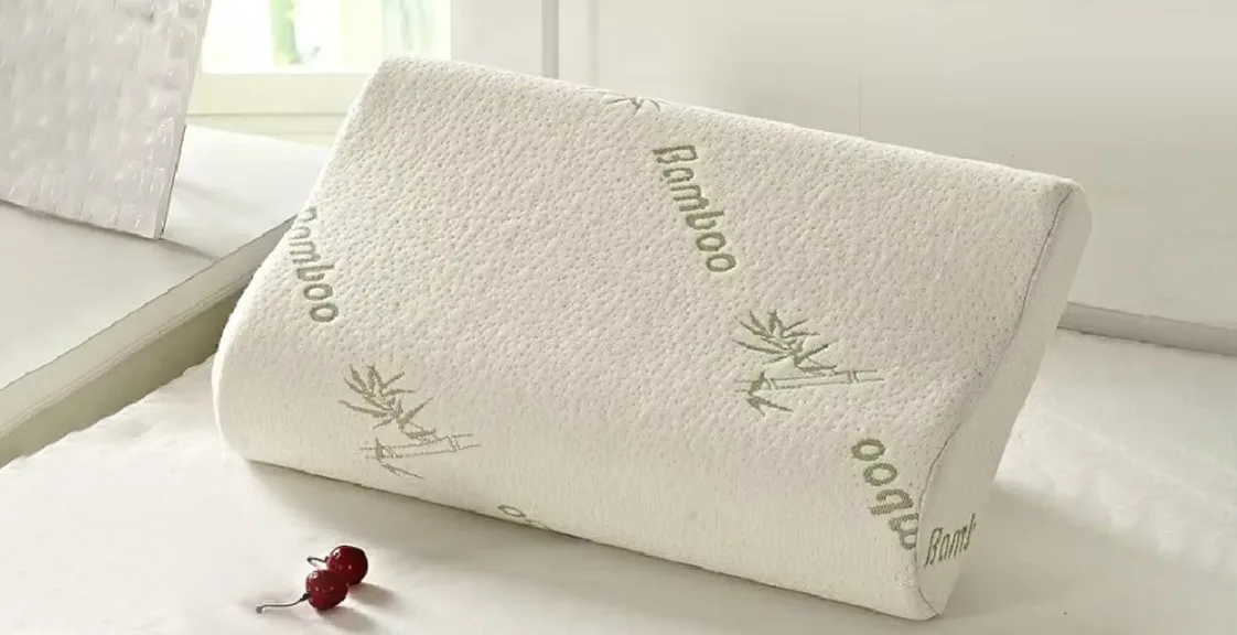 Bamboo memory foam pillow on the bed