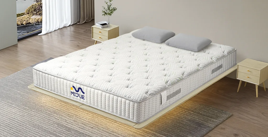 Hybrid mattress in a modern bedroom, showing what is a hybrid mattress