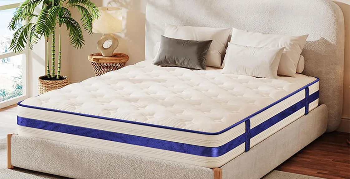 Different types of white blue mattress in the bedroom