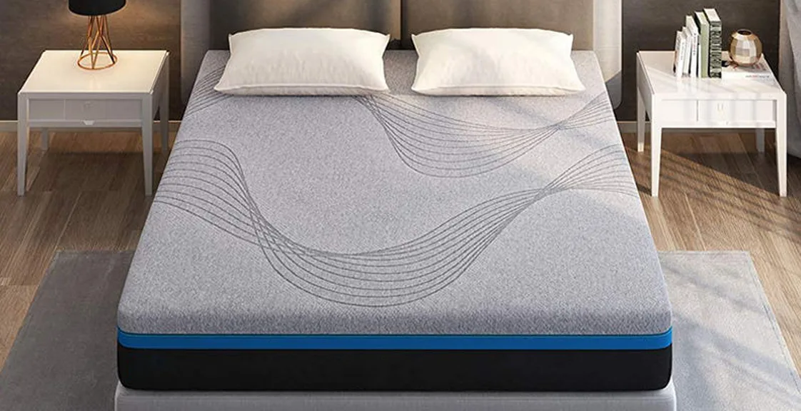 Grey memory foam mattress in the bedroom