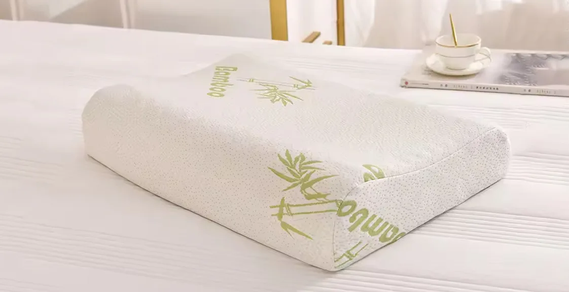 A bamboo pillow on the bed