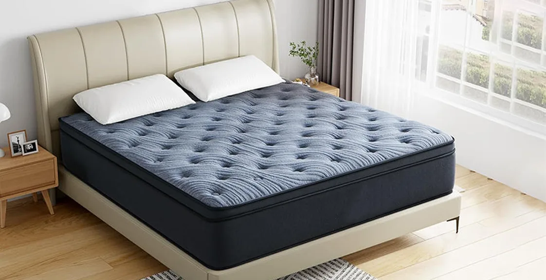 Black spring mattress in the bedroom