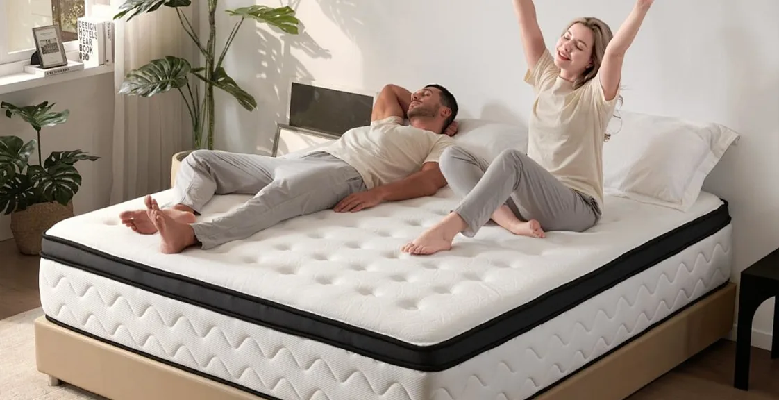 Couple on memory foam mattress topper bed