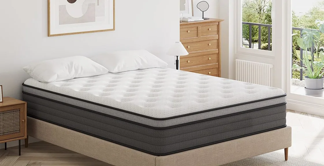 Sleek mattress on a stylish bed in a contemporary bedroom.